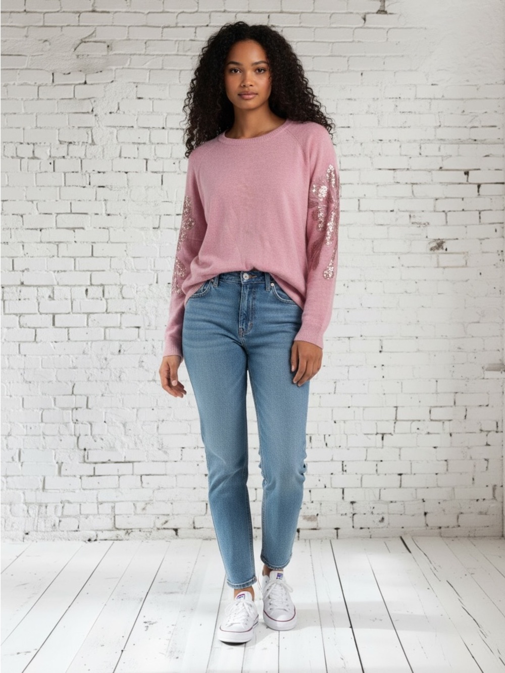 INC Pink Sweater NWT | Gold Sequin Butterfly Sleeve Details | Women’s Size Large